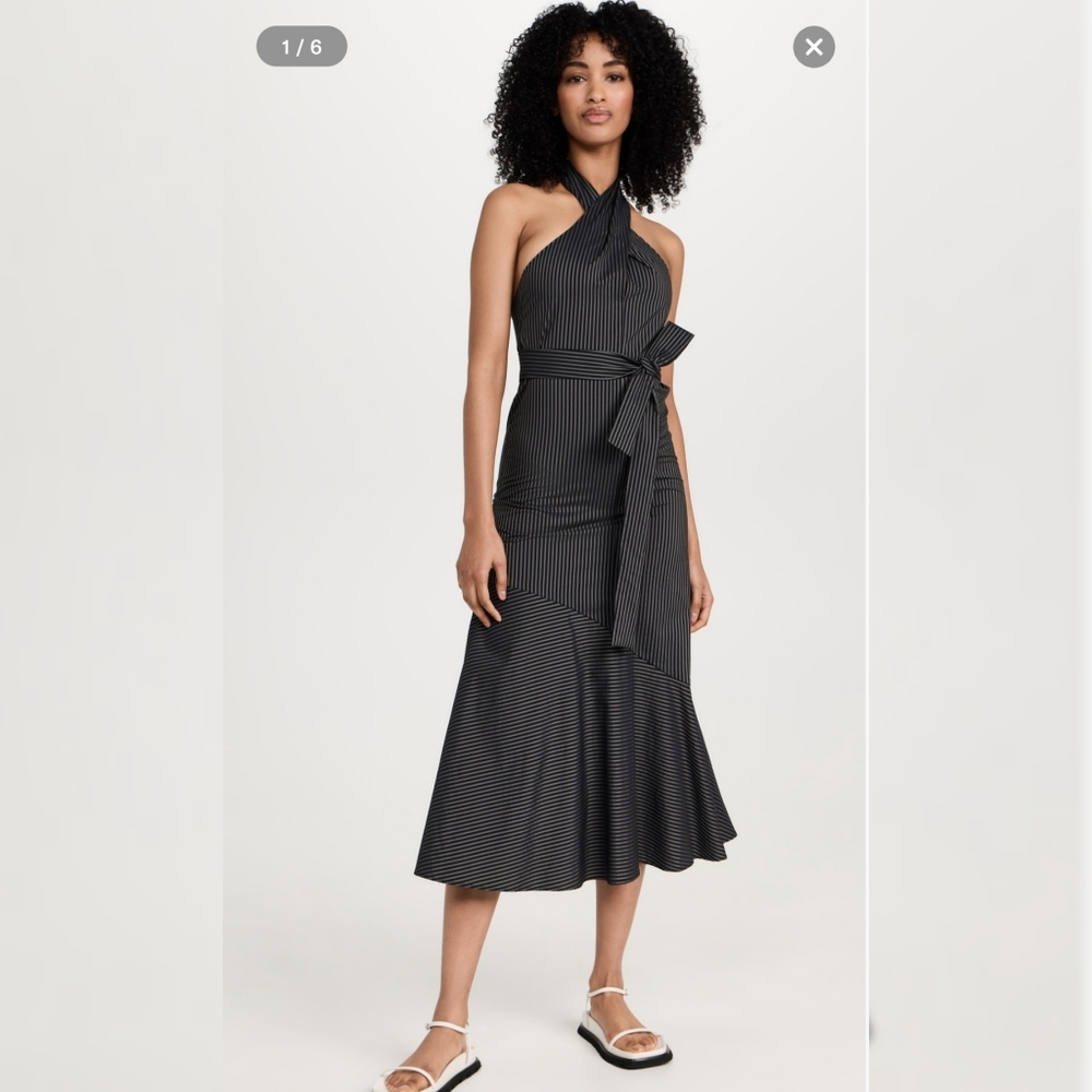 Brogger Hattie Dress Seersucker Stripe Black size Medium NWT
